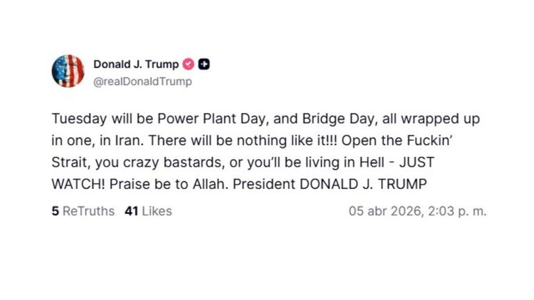 Trump utiliza un lenguaje ofensivo en una nueva amenaza a Irán: «¡Vivirán en el infierno! ¡Ya verán! Alabado sea Alá»