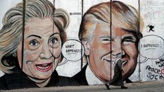 Hillary Clinton y Donald Trump, en una pintada en el controvertido muro de separacin israel entre Beln y Jerusaln