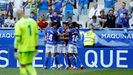 Gol Joselu Real Oviedo Elche Carlos Tartiere.Futbolistas del Real Oviedo celebran el gol de Joselu ante el Elche