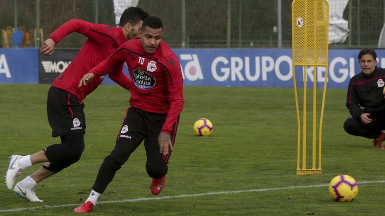 Nahuel en un entrenamiento con el Deportivo