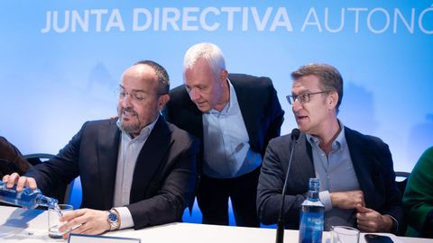 Alejandro Fernndez, sentado a la izquierda, y el lder del PP, Alberto Nez Feijoo, durante un acto de la junta autonmica del PP de Catalua