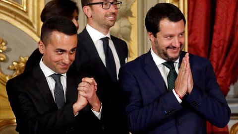 Di Maio y Salvini, durante su jura como ministros en junio del 2018 en el Quirinal