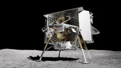 Representación del módulo lunar Peregrine sobre la superficie lunar, desarrollado por la empresa privada Astrobotic