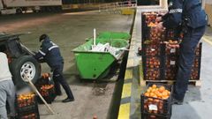 Las naranjas fueron entregadas al Banco de Alimentos de Sevilla por los agentes que las recuperaron.