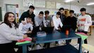 Los nueve alumnos del IES Aquis Celenis de Caldas que conforman los dos equipos que participan en la competicin tecnolgica CanSat