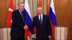 Putin y Erdogan se estrechan las manos durante la reunin en Sochi (Rusia)