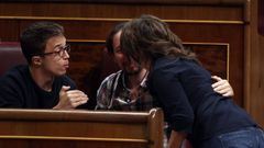 igo Errejn, Pablo Iglesias y Yolanda Daz, en una imagen de archivo en el Congreso de los Diputados en el 2016