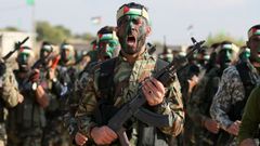 Fuerzas palestinas durante un ejercicio militar en el sur de la franja de Gaza