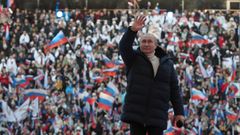 Vladimir Putin, este viernes, en el concierto-mitin con el que el rgimen ruso festej el octavo aniversario de la anexin de Crimea