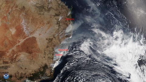 Incendios en Australia captados por los satlite de la NOAA (Administracin Nacional Ocenica y Atmosfrica de Estados Unidos)