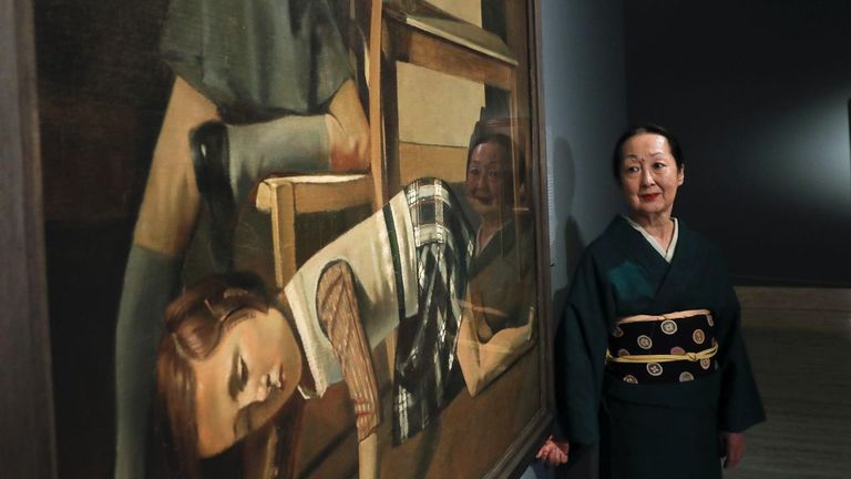 Setsuko Klossowska de Rola, viuda de Balthus, asiste a la presentación de la exposición que el Thyssen dedica al pintor francés Balthus