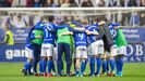 Los futbolistas azules celebran la victoria frente al Albacete