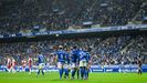 Los futbolistas azules celebran uno de los tantos ante el Albacete
