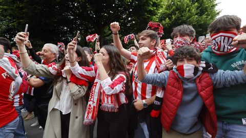Recibimiento al Real Sporting en la previa del partido de playoff contra el Espanyol
