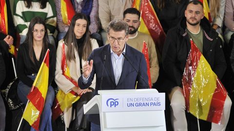 El presidente del PP, Alberto Núñez Feijoo, en un acto en Albacete el jueves