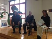 Susana Crespo, directora de Ruise�or, con el alcalde y la concejala de Cultura, durante la presentaci�n del certamen en el edificio de Servicios M�ltiples de O Burgo