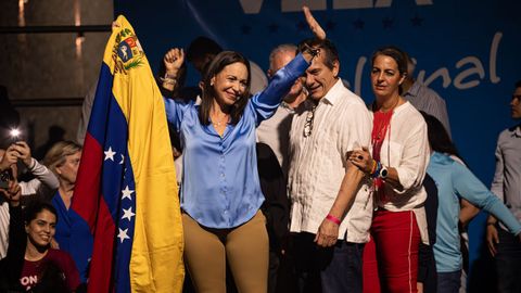 Mara Corina Machado celebra su victoria en Caracas.