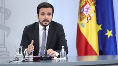 Alberto Garzón durante una rueda de prensa del Consejo de Ministros en su etapa como titular de Consumo