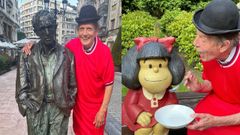 Fofito posa junto a Mafalda y Woody Allen a su paso por Oviedo