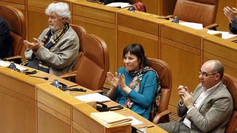 Beiras (en el 2014 como portavoz de AGE), Ana Pontón y Francisco Jorquera, tres de los últimos candidatos a la presidencia de la Xunta por el BNG