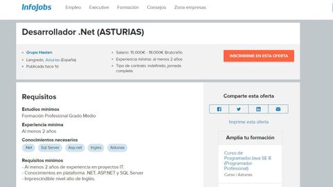 La peculiar asturianizaci�n de Langreo en una oferta de trabajo en Infojobs