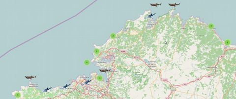 mapa interactivo de seguimiento de tiburonespelágicos en la costa gallega