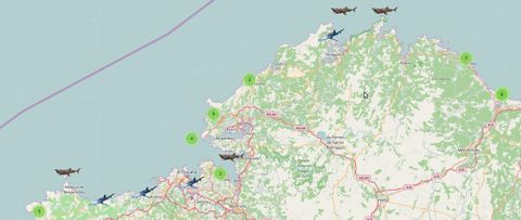 mapa interactivo de seguimiento de tiburonespelgicos en la costa gallega 