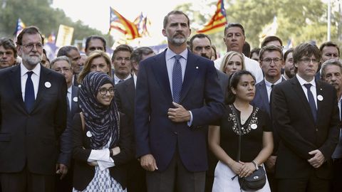 Cabecera de la manifestación contra los atentados yihadistas en Cataluña en agosto del 2017. 