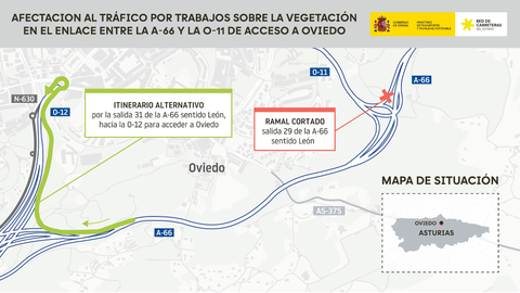 Cortes de tr�fico en la A-66 a la altura de Oviedo por trabajos de mantenimiento a partir del lunes