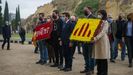 Pere Aragonès y Oriol Junqueras, ayer, en la ofrenda floral ante la tumba del expresidente de la Generalitat Lluís Companys.
