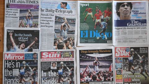 Primeras pginas de los diarios britnicos. Con Maradona en la portada de todos ellos. 