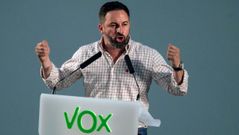 El lder de Vox, Santiago Abascal durante un acto electoral 