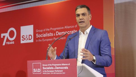 Pedro Sánchez, en la clausura de las Jornadas del Grupo de los Socialistas y Demócratas europeos S&D, en Madrid.