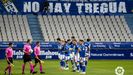 Los jugadores del Oviedo, antes del comienzo del partido