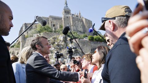 Macron, during a visit to Saint Michel, in northwestern France.