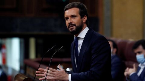 El presidente del PP, Pablo Casado, durante un debate en el Congreso