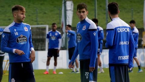 Gandoy y Villares, en un entrenamiento del Deportivo