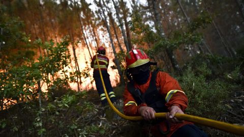 Labores de extincin en el incendio en Boa Aldeia, en la regin de Viseu
