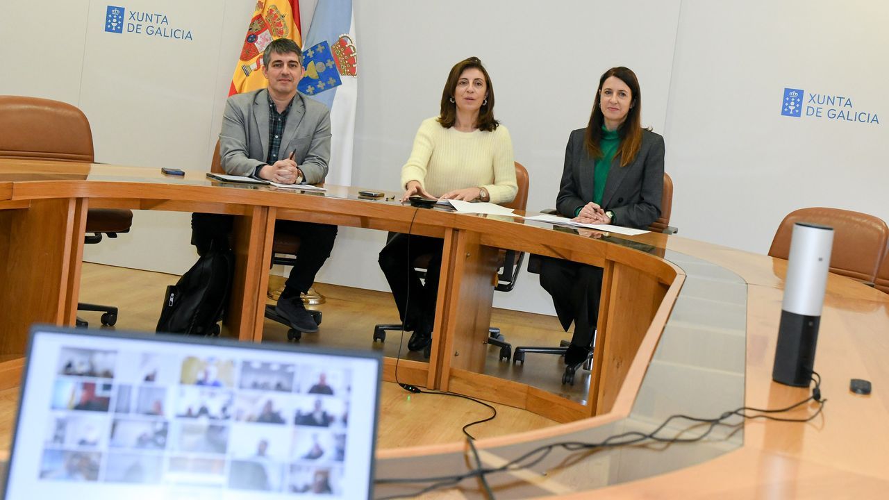 Las conselleiras de Medio Ambiente y de Medio Rural, durante la videoconferencia on representantes de 16 concellos y el presidente de la Hidrográfica Miño-Sil.