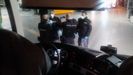 Policas con mascarillas en la estacin de autobuses de Oviedo 