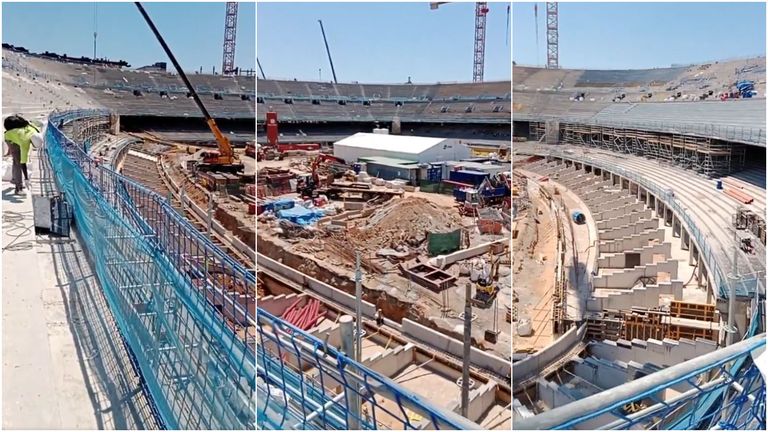 Capturas de los vídeos filtrados en redes sociales del avance de las obras del nuevo Camp Nou