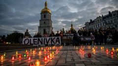 Protesta en Kiev contra Rusia  por el bombardeo de la prisin de Olenivka, en julio, que caus la muerte de medio centenar de prisioneros ucranianos