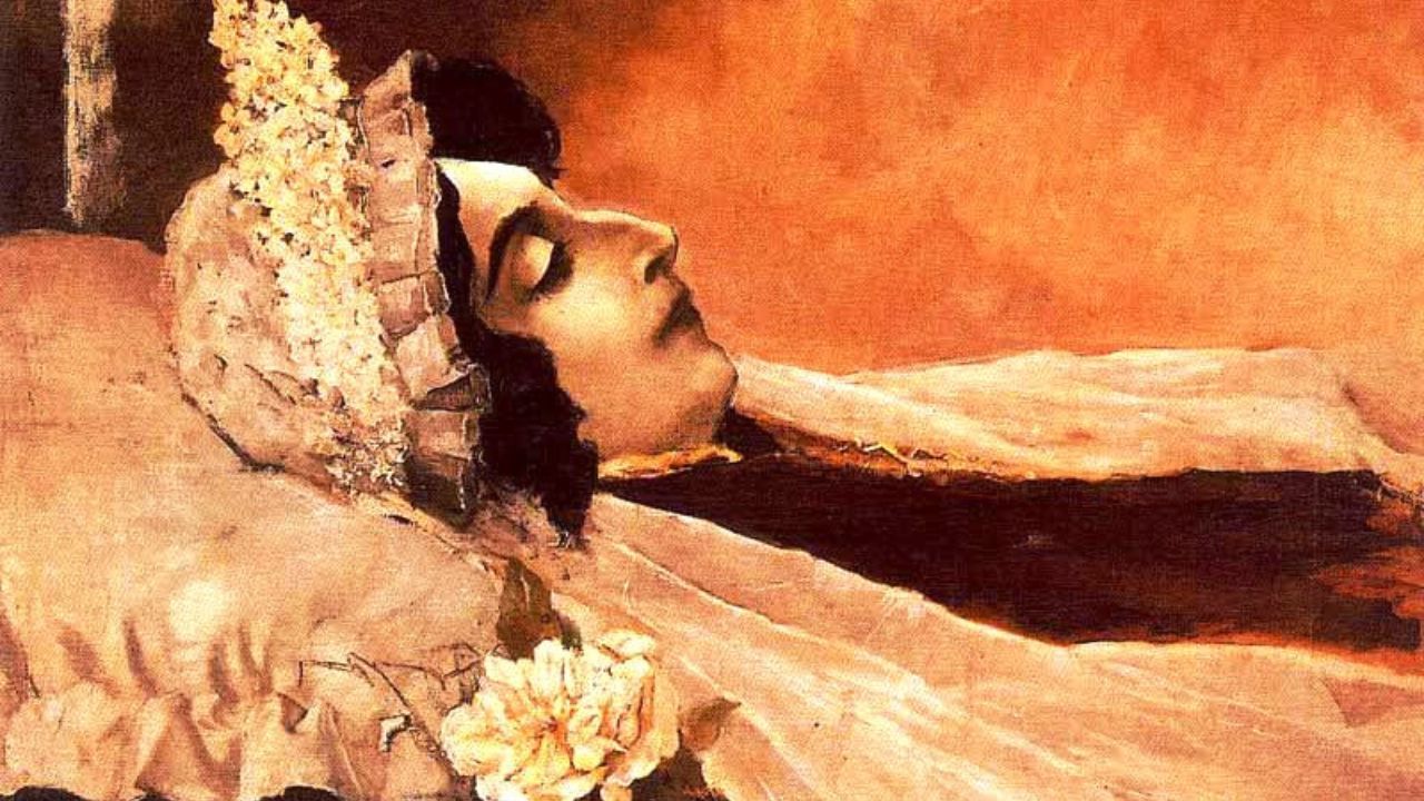 Protagonistas gallegos del 23F.�Rosal�a de Castro yacente�, de Ovidio Murgu�a. Este �leo pintado polo fillo da poeta en 1885, a partir do debuxo que fixo o d�a da s�a morte, cons�rvase no Museo de Pontevedra.