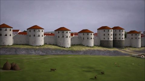 Recreación de cómo era la Muralla de Lugo tras su construcción entre los siglos III y IV