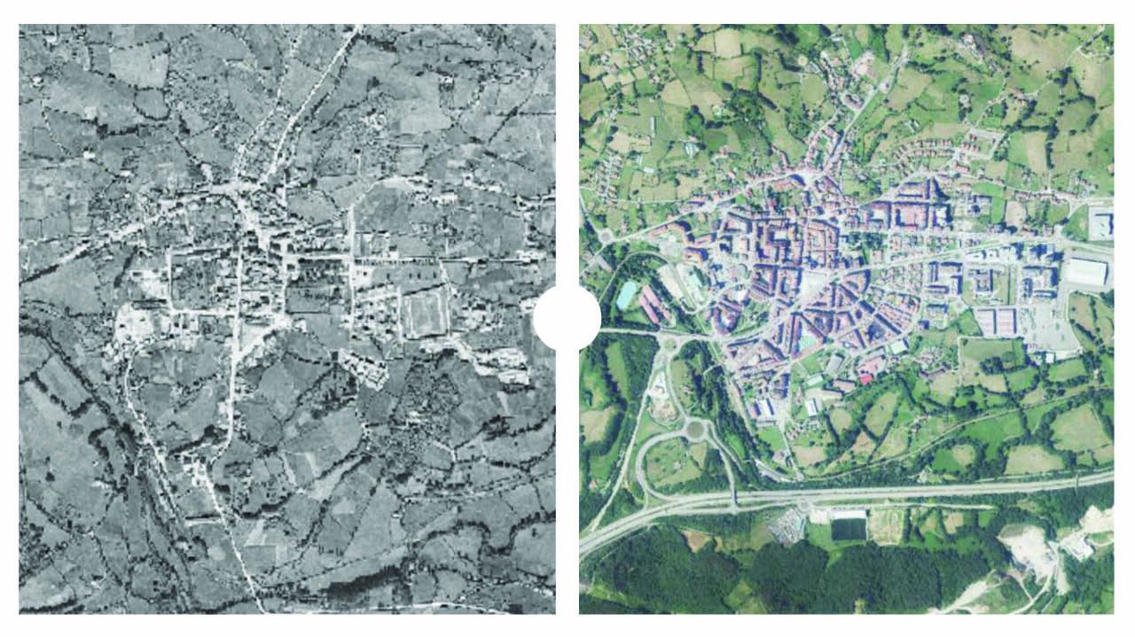 Pola de Siero en 1956 y en 2019, seg�n datos del Instituto Geogr�fico Nacional (IGN)