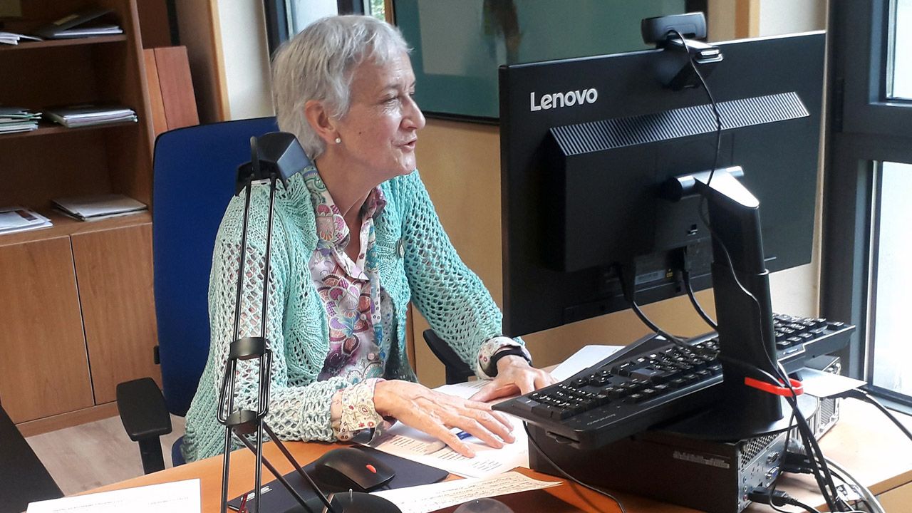 La consejera de Educaci�n, Carmen Su�rez, durante su comparecencia telem�tica en la Junta General 