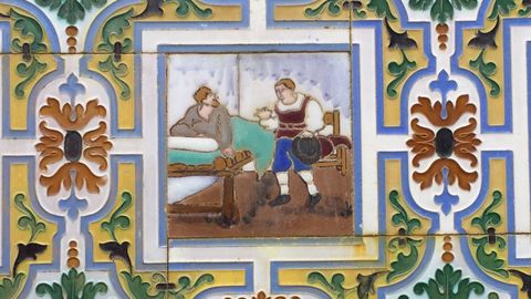 Los azulejos del Quijote en una casa de Ponte Caldelas