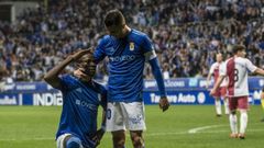Ibra y Tejera celebran el 3-1 ante el Albacete