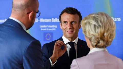 Macron, a su llegada a la cumbre europea en Bruselas.