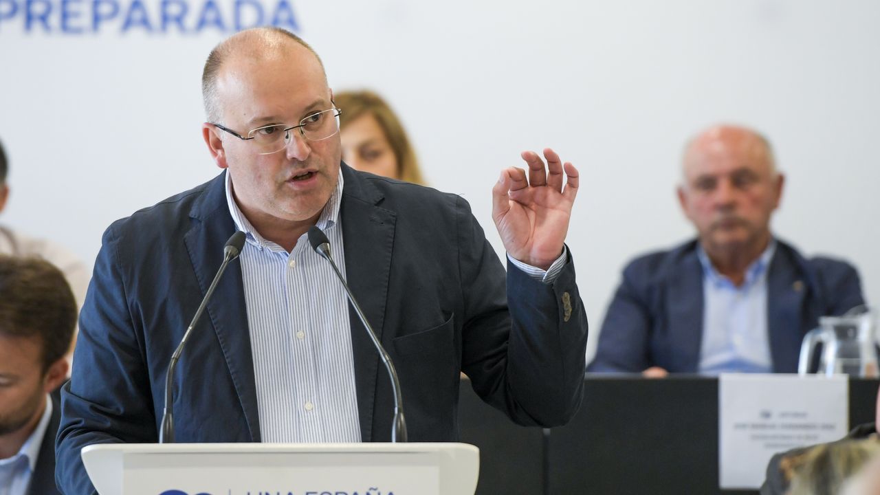 Feijoo cuenta su historia en un vídeo.El vicesecretario de Organización Territorial del PP, Miguel Tellado, durante reunión de la Junta Directiva Regional del PP de Asturias